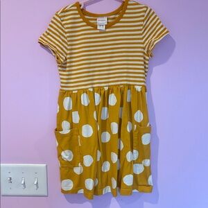 Hannah Andersson Mustard Yellow Striped & Polka Dot Pocket Dress